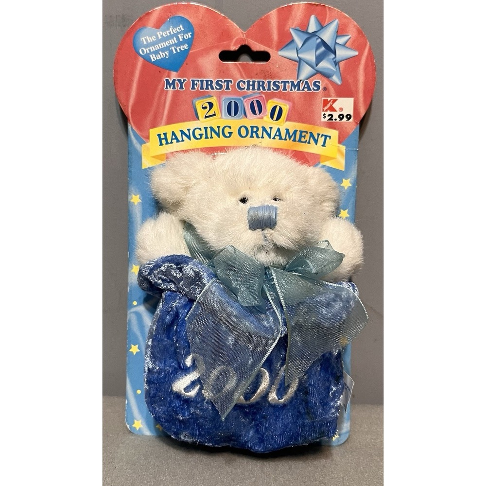 Vtg DanDee Baby Boy First Christmas 2000 Ornament Blue Teddy Bear Soft Plush